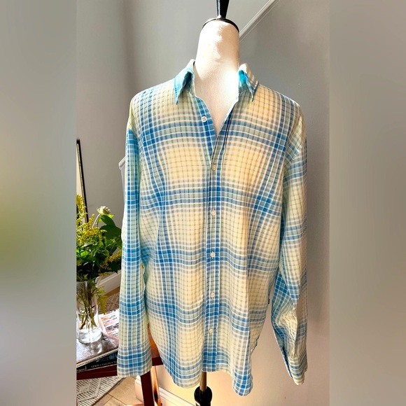 HUGO BOSS Shirt Tartan Plaid White Blue Waffle Comfort LARGE - Picture 15 of 15